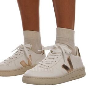 Veja V-10 ChromeFree Leather Trainers Sneaker Lace Up Casual Preppy White Gold 6